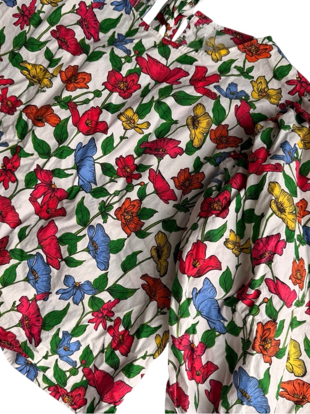 ZARA Basic Tie-Back Floral Puff Sleeve Top XL - Picture 5 of 9